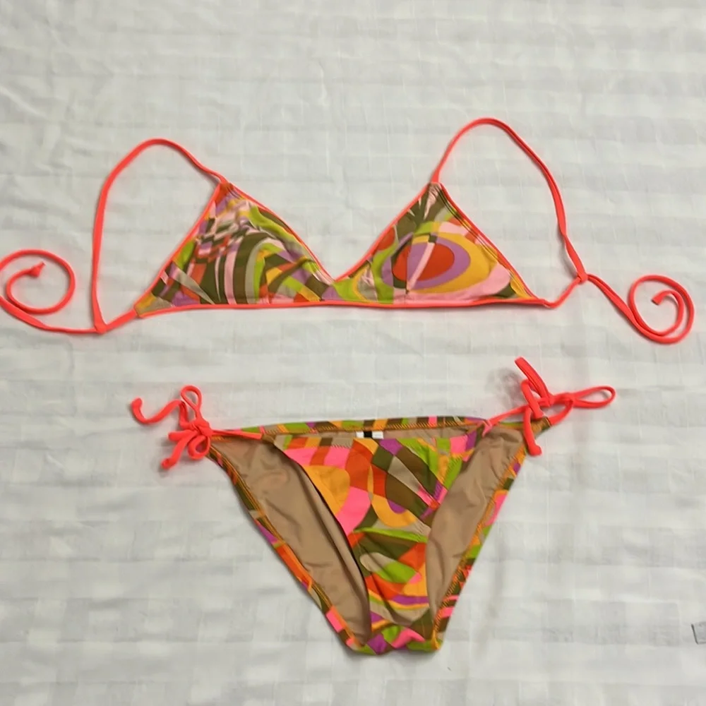 J. Crew Shattered Swirl triangle bikini bright multicolored swimsuit Size XS
